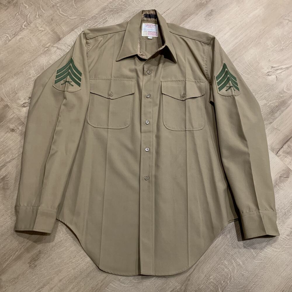 Vintage Creighton USMC Button Up Long Sleeve Uniform Shirt Sz 16-34 Sgt E-5 Rank